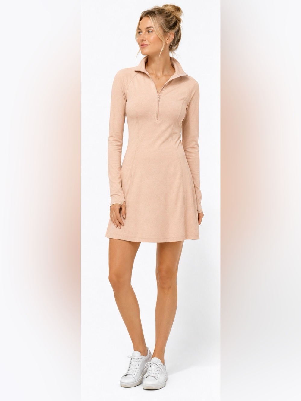 Beyond Yoga Heather Rib Westside Quarter Zip Dress Peach Size M EUC